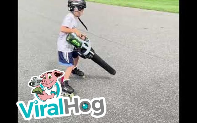 A Leaf Blower Powers a Kid on Skates