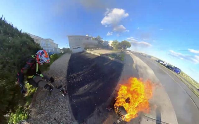 A Unicycle Bursts Into Flames in the Middle of a Street