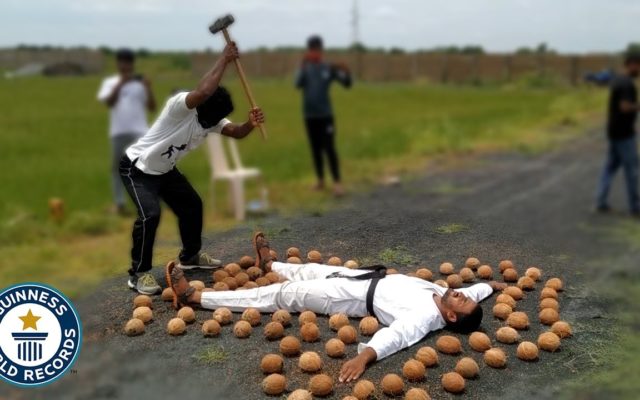 The World Record for Smashing Coconuts Around Someone’s Body While Blindfolded